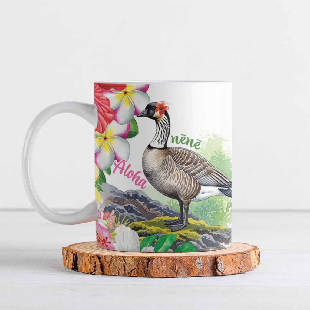 Aloha Hawaii Nene Goose Ceramic Mug Tropical Flowers Watercolor Stylized - Polynesian Pride