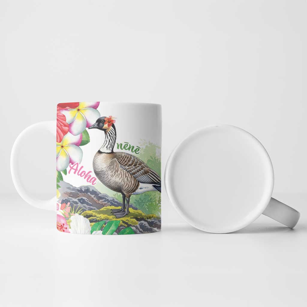 Aloha Hawaii Nene Goose Ceramic Mug Tropical Flowers Watercolor Stylized - Polynesian Pride