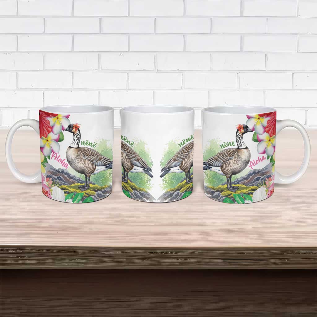 Aloha Hawaii Nene Goose Ceramic Mug Tropical Flowers Watercolor Stylized - Polynesian Pride