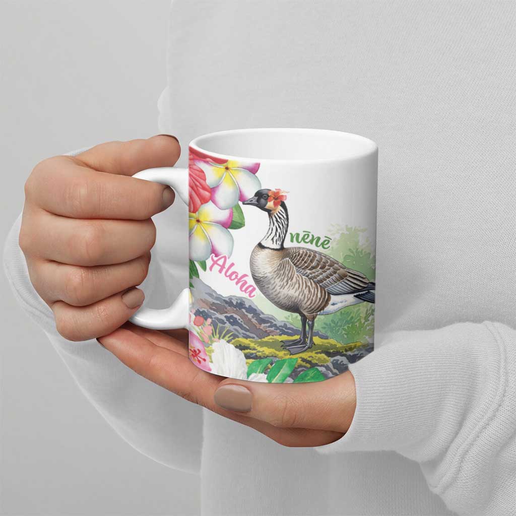 Aloha Hawaii Nene Goose Ceramic Mug Tropical Flowers Watercolor Stylized - Polynesian Pride