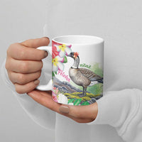 Aloha Hawaii Nene Goose Ceramic Mug Tropical Flowers Watercolor Stylized - Polynesian Pride