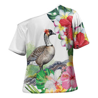 Aloha Hawaii Nene Goose Cross Shoulder Shirt Tropical Flowers Watercolor Stylized LT14 - Polynesian Pride