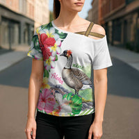 Aloha Hawaii Nene Goose Cross Shoulder Shirt Tropical Flowers Watercolor Stylized LT14 - Polynesian Pride