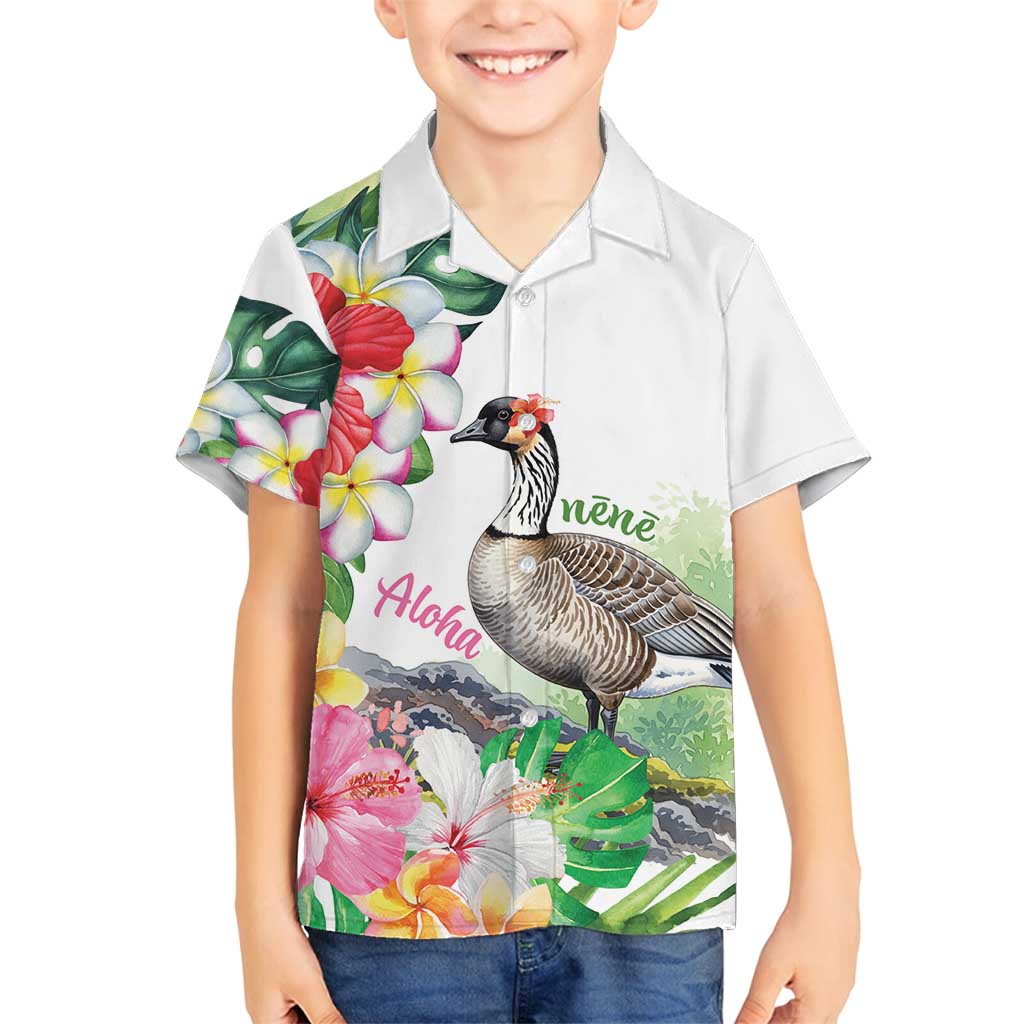 Aloha Hawaii Nene Goose Family Matching Long Sleeve Bodycon Dress and Hawaiian Shirt Tropical Flowers Watercolor Stylized - Polynesian Pride