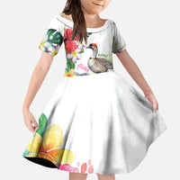 Aloha Hawaii Nene Goose Family Matching Mermaid Dress and Hawaiian Shirt Tropical Flowers Watercolor Stylized - Polynesian Pride