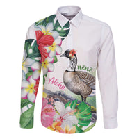 Aloha Hawaii Nene Goose Family Matching Off The Shoulder Long Sleeve Dress and Hawaiian Shirt Tropical Flowers Watercolor Stylized - Polynesian Pride
