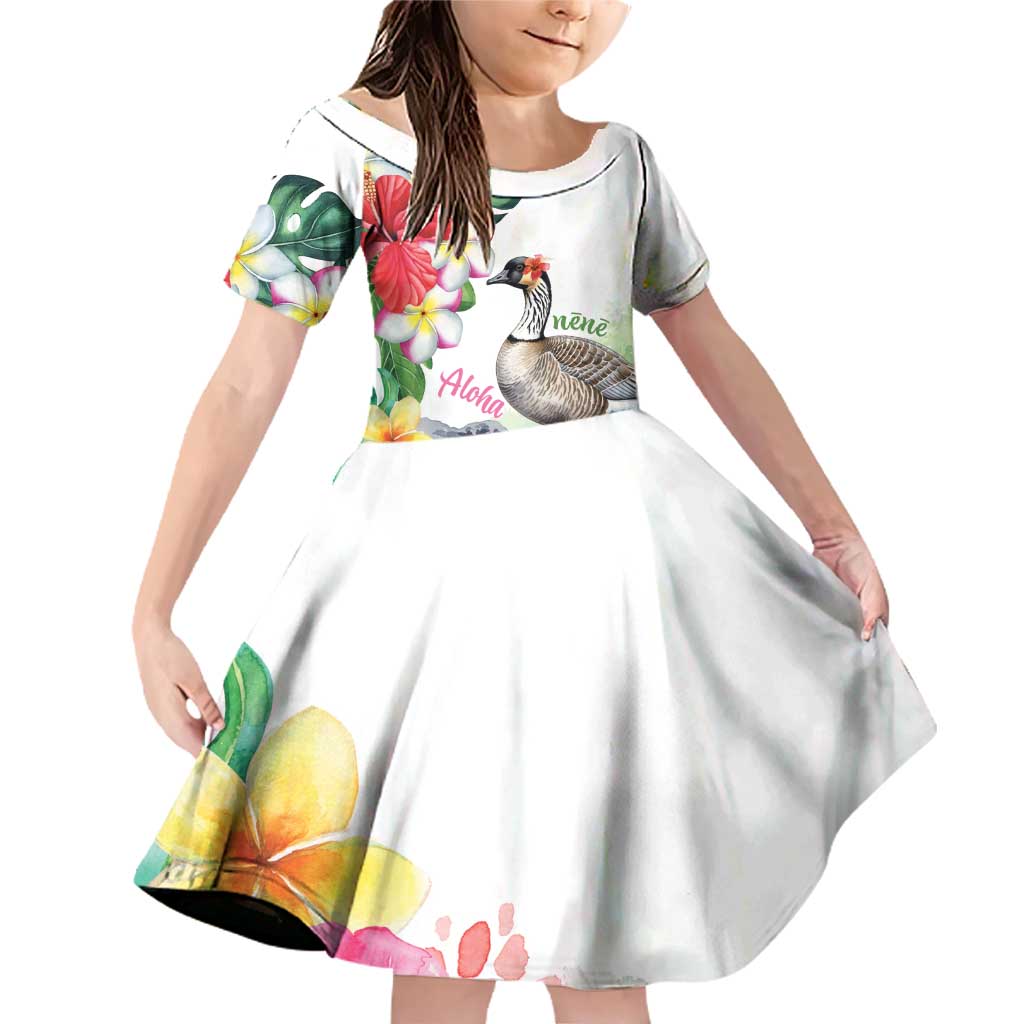 Aloha Hawaii Nene Goose Family Matching Off Shoulder Short Dress and Hawaiian Shirt Tropical Flowers Watercolor Stylized - Polynesian Pride