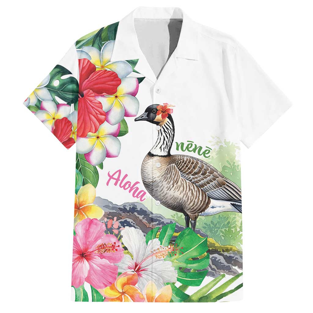 Aloha Hawaii Nene Goose Family Matching Off Shoulder Short Dress and Hawaiian Shirt Tropical Flowers Watercolor Stylized - Polynesian Pride