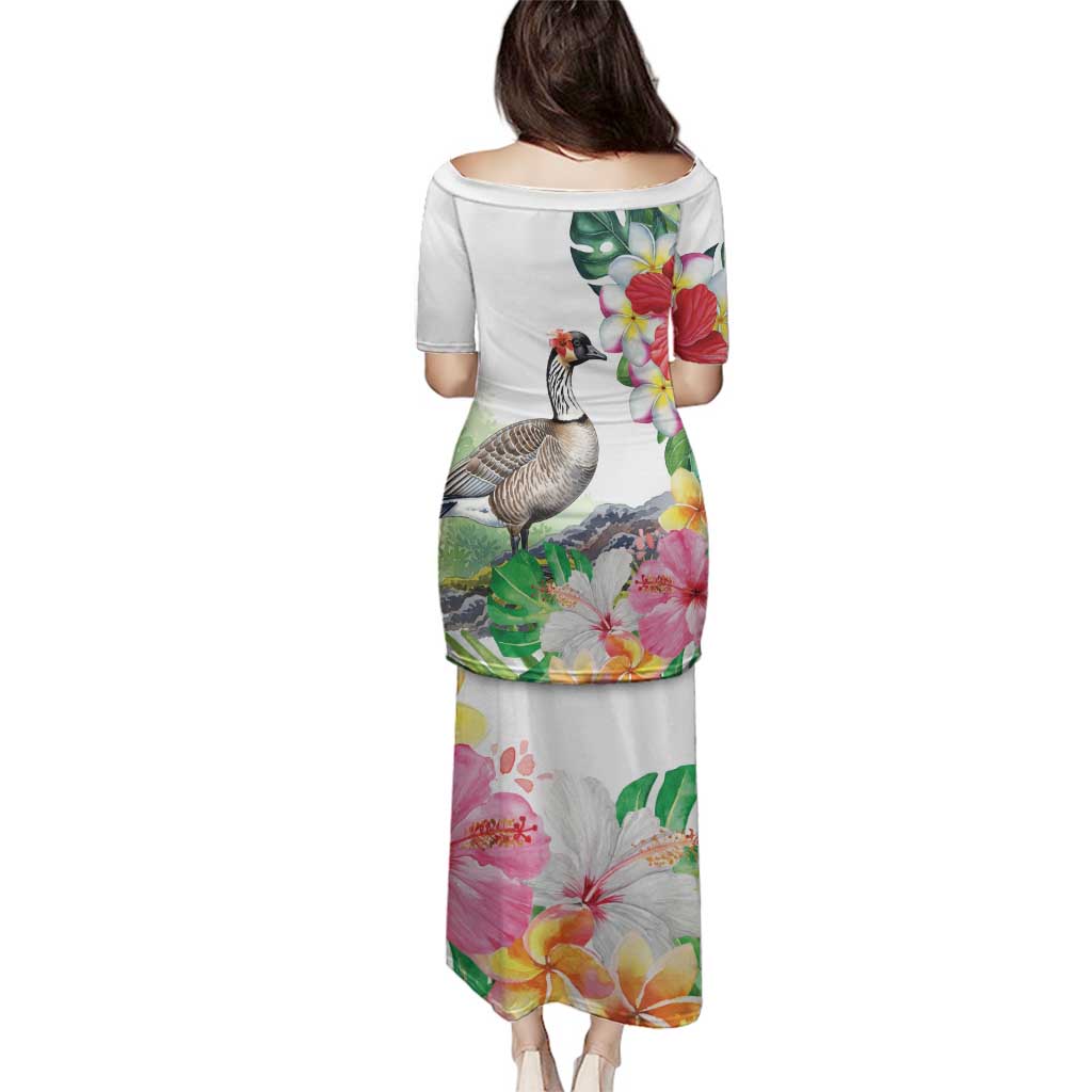 Aloha Hawaii Nene Goose Family Matching Puletasi and Hawaiian Shirt Tropical Flowers Watercolor Stylized - Polynesian Pride