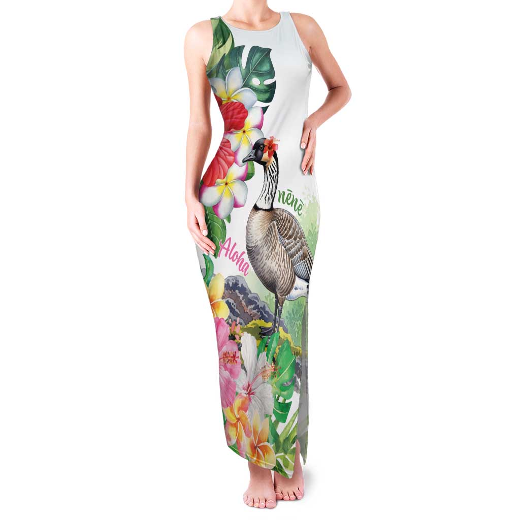 Aloha Hawaii Nene Goose Family Matching Tank Maxi Dress and Hawaiian Shirt Tropical Flowers Watercolor Stylized - Polynesian Pride