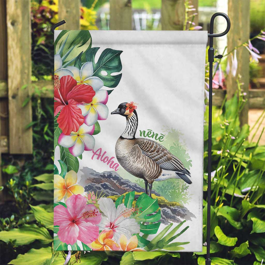 Aloha Hawaii Nene Goose Garden Flag Tropical Flowers Watercolor Stylized - Polynesian Pride