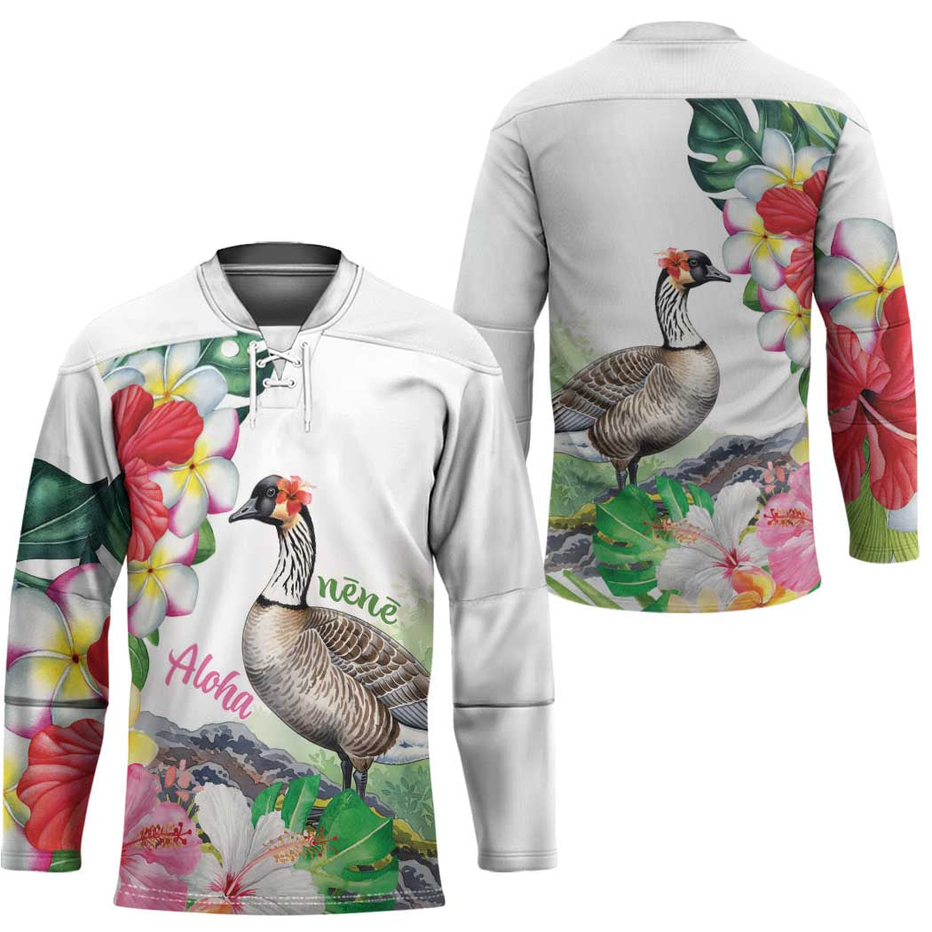 Aloha Hawaii Nene Goose Hockey Jersey Tropical Flowers Watercolor Stylized - Polynesian Pride