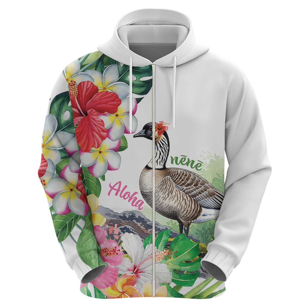 Aloha Hawaii Nene Goose Hoodie Tropical Flowers Watercolor Stylized - Polynesian Pride