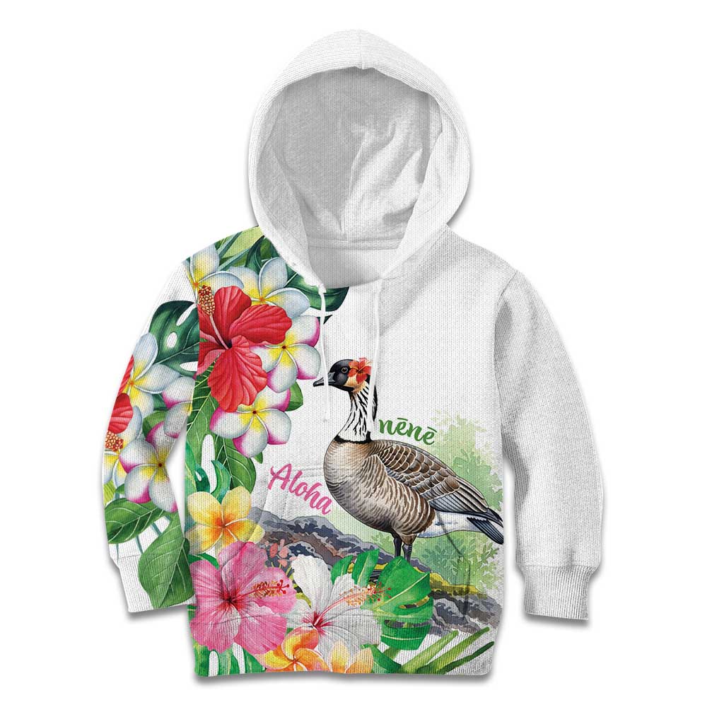 Aloha Hawaii Nene Goose Kid Hoodie Tropical Flowers Watercolor Stylized - Polynesian Pride