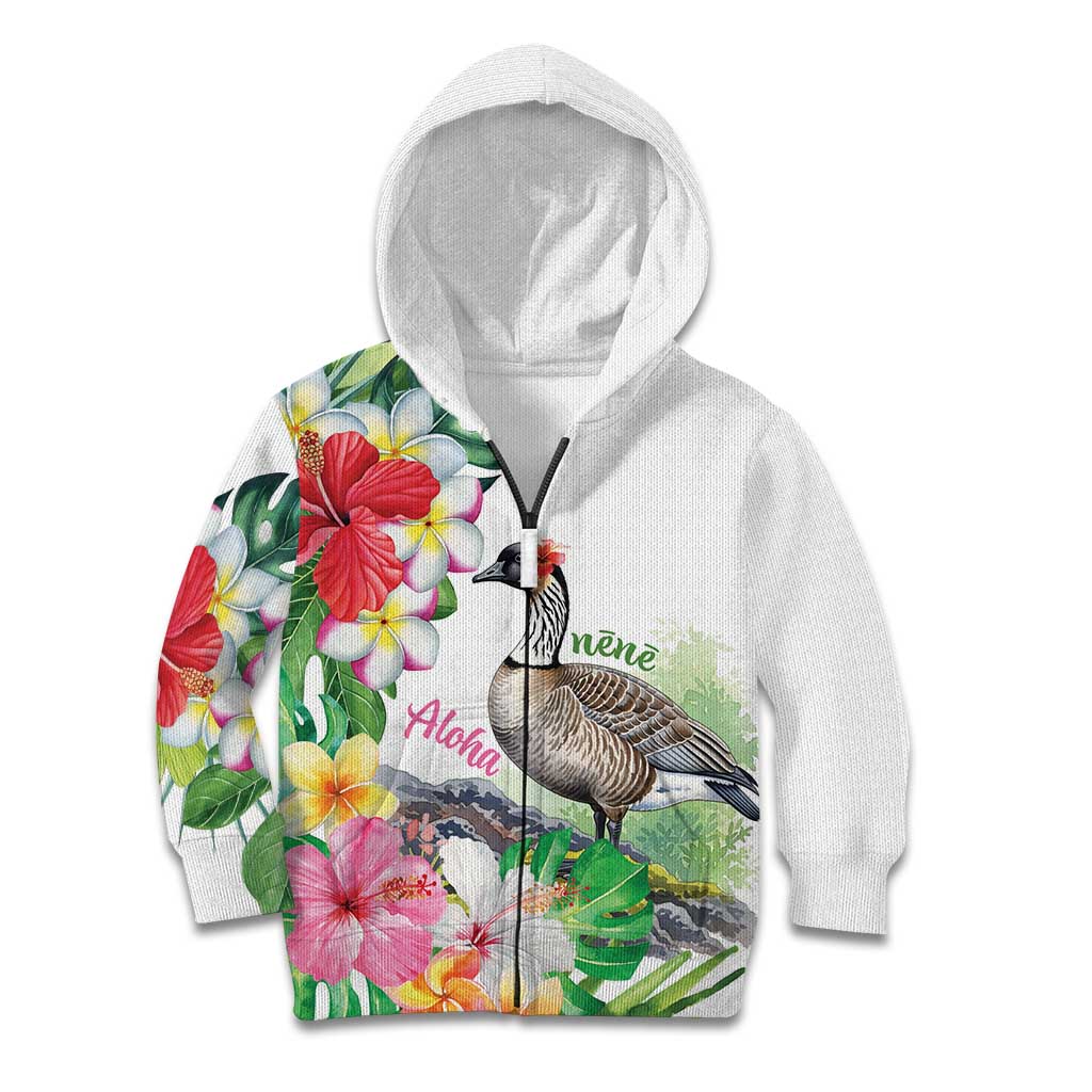 Aloha Hawaii Nene Goose Kid Hoodie Tropical Flowers Watercolor Stylized - Polynesian Pride