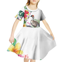 Aloha Hawaii Nene Goose Kid Short Sleeve Dress Tropical Flowers Watercolor Stylized - Polynesian Pride