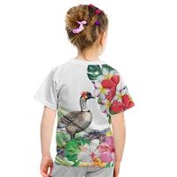 Aloha Hawaii Nene Goose Kid T Shirt Tropical Flowers Watercolor Stylized - Polynesian Pride