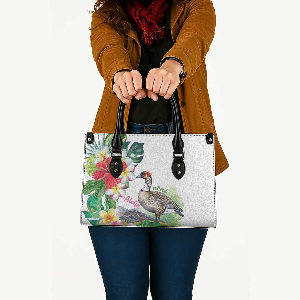 Aloha Hawaii Nene Goose Leather Bag Tropical Flowers Watercolor Stylized - Polynesian Pride