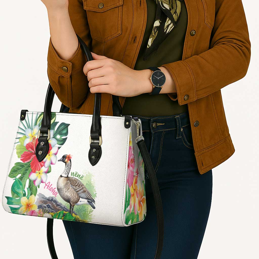 Aloha Hawaii Nene Goose Leather Bag Tropical Flowers Watercolor Stylized - Polynesian Pride