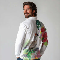 Aloha Hawaii Nene Goose Long Sleeve Polo Shirt Tropical Flowers Watercolor Stylized LT14 - Polynesian Pride