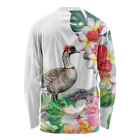 Aloha Hawaii Nene Goose Long Sleeve Shirt Tropical Flowers Watercolor Stylized LT14 - Polynesian Pride