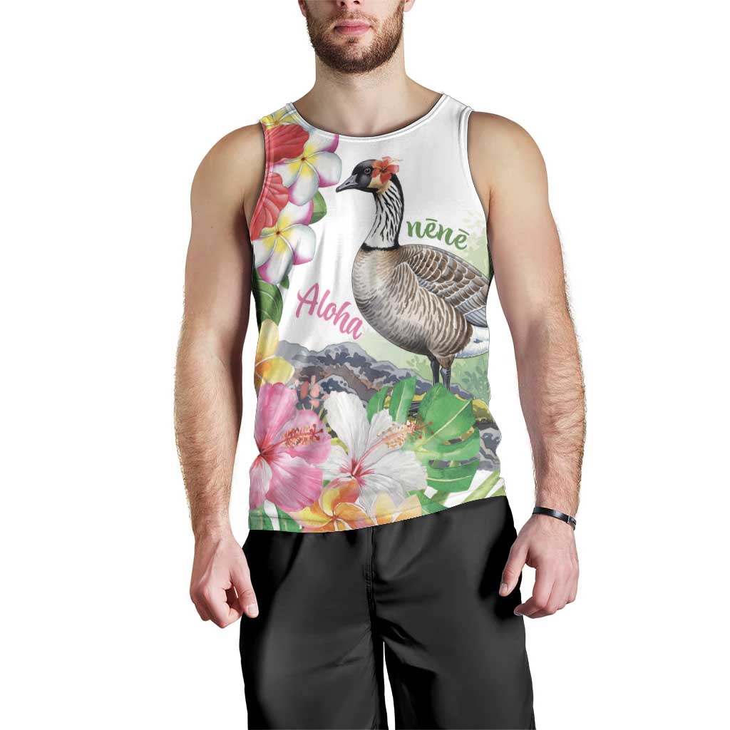 Aloha Hawaii Nene Goose Men Tank Top Tropical Flowers Watercolor Stylized LT14 - Polynesian Pride