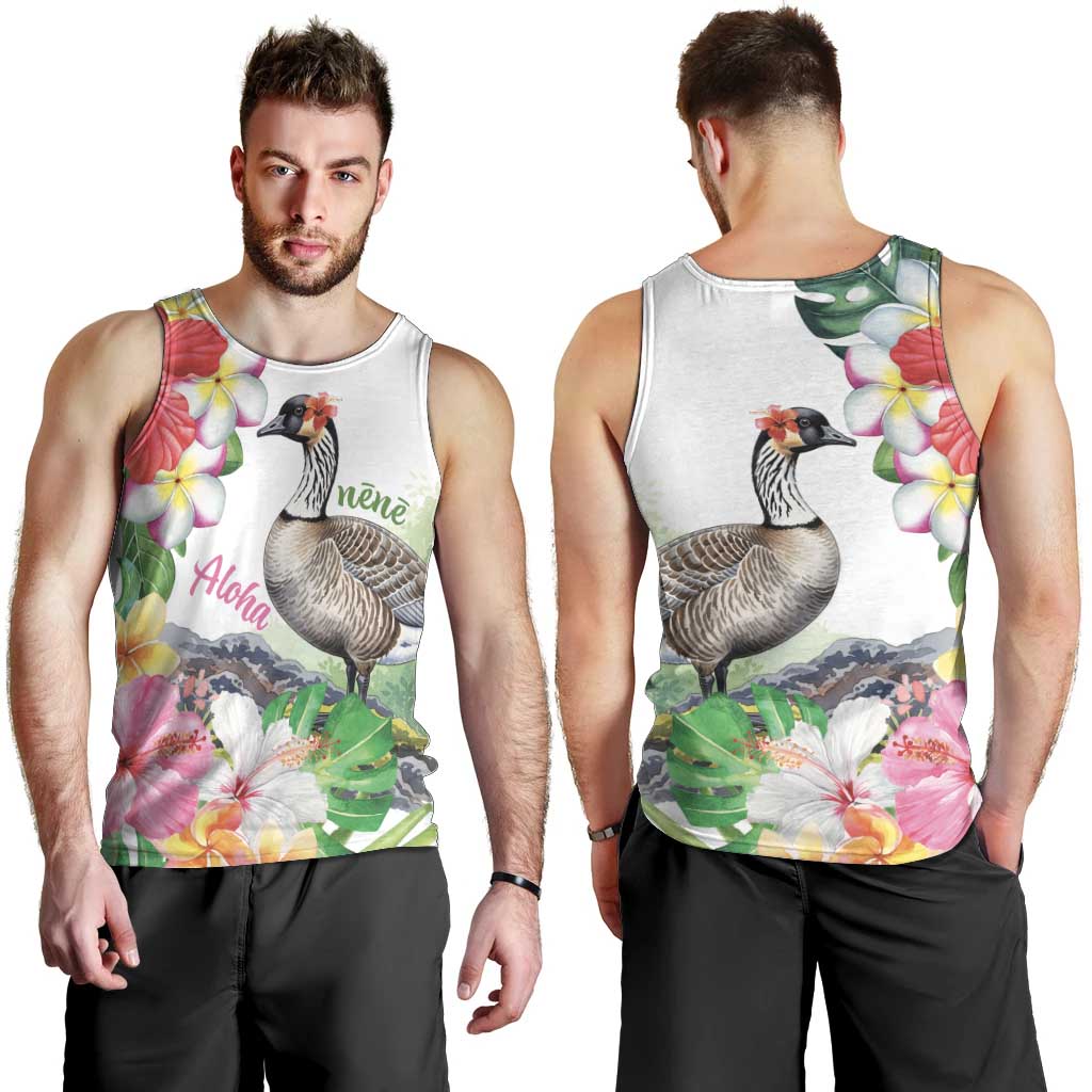 Aloha Hawaii Nene Goose Men Tank Top Tropical Flowers Watercolor Stylized LT14 - Polynesian Pride