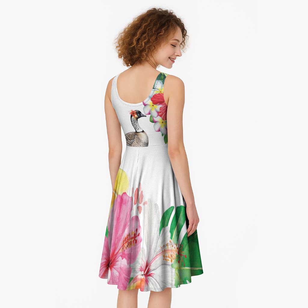Aloha Hawaii Nene Goose Midi Dress Tropical Flowers Watercolor Stylized - Polynesian Pride