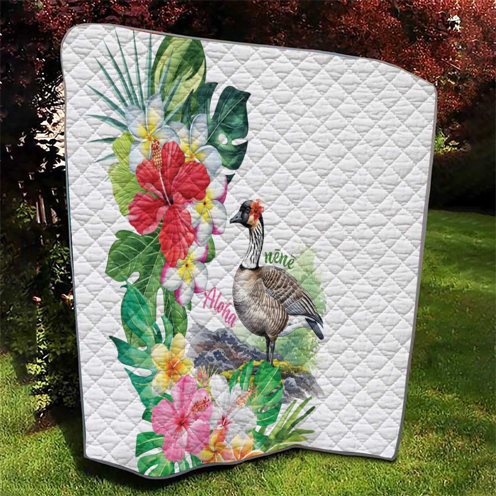 Aloha Hawaii Nene Goose Quilt Tropical Flowers Watercolor Stylized - Polynesian Pride