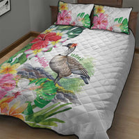 Aloha Hawaii Nene Goose Quilt Bed Set Tropical Flowers Watercolor Stylized - Polynesian Pride