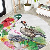 Aloha Hawaii Nene Goose Round Carpet Tropical Flowers Watercolor Stylized - Polynesian Pride