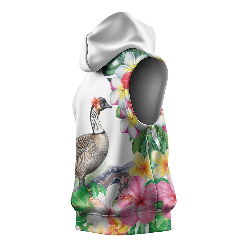 Aloha Hawaii Nene Goose Sleeveless Hoodie Tropical Flowers Watercolor Stylized LT14 - Polynesian Pride