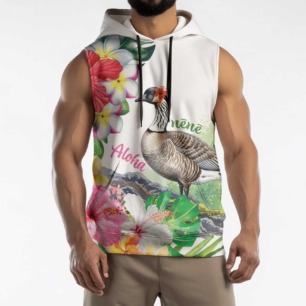 Aloha Hawaii Nene Goose Sleeveless Hoodie Tropical Flowers Watercolor Stylized LT14 - Polynesian Pride