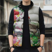 Aloha Hawaii Nene Goose Sleeveless Puffer Jacket Tropical Flowers Watercolor Stylized LT14 - Polynesian Pride