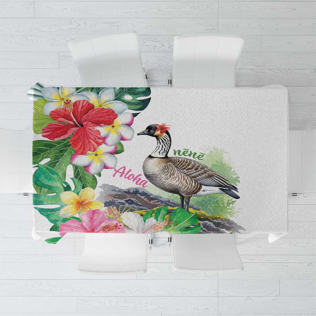 Aloha Hawaii Nene Goose Tablecloth Tropical Flowers Watercolor Stylized LT14 White - Polynesian Pride