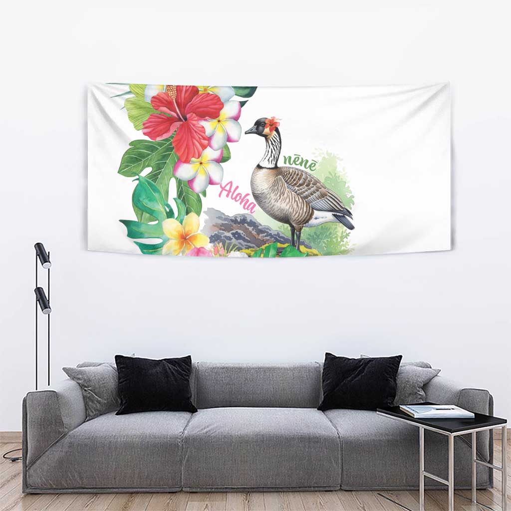 Aloha Hawaii Nene Goose Tapestry Tropical Flowers Watercolor Stylized - Polynesian Pride