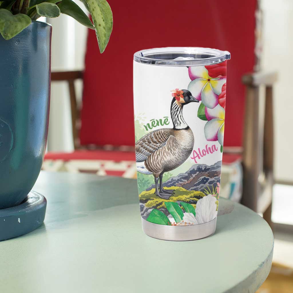 Aloha Hawaii Nene Goose Tumbler Cup Tropical Flowers Watercolor Stylized - Polynesian Pride