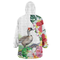 Aloha Hawaii Nene Goose Wearable Blanket Hoodie Tropical Flowers Watercolor Stylized LT14 - Polynesian Pride