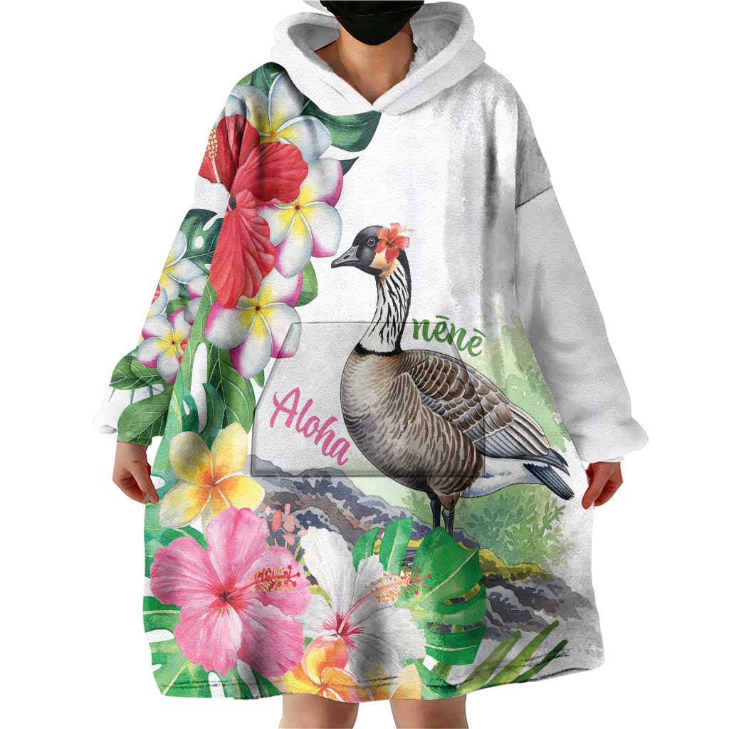 Aloha Hawaii Nene Goose Wearable Blanket Hoodie Tropical Flowers Watercolor Stylized LT14 - Polynesian Pride