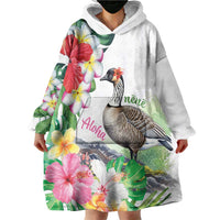 Aloha Hawaii Nene Goose Wearable Blanket Hoodie Tropical Flowers Watercolor Stylized LT14 - Polynesian Pride