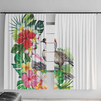 Aloha Hawaii Nene Goose Window Curtain Tropical Flowers Watercolor Stylized - Polynesian Pride