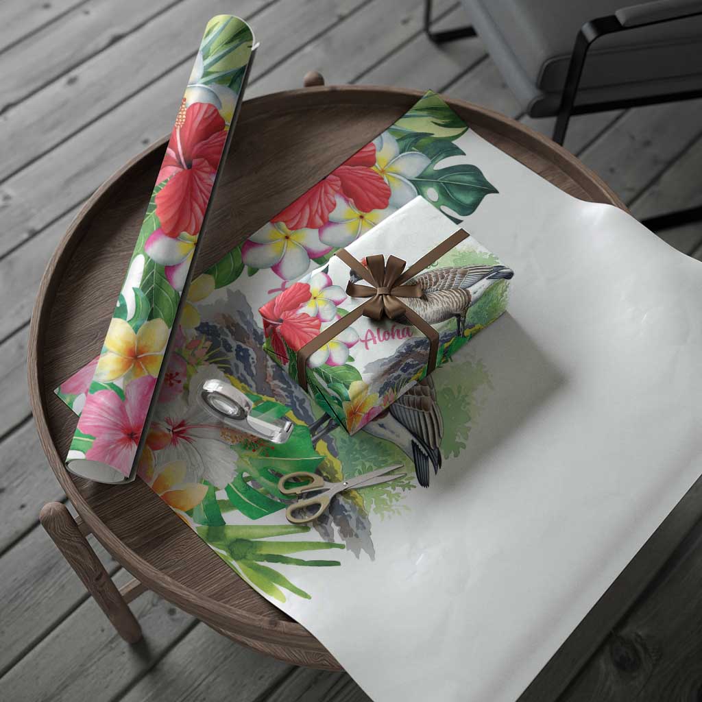 Aloha Hawaii Nene Goose Wrapping Paper Tropical Flowers Watercolor Stylized LT14 - Polynesian Pride