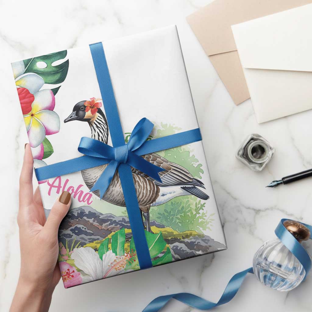 Aloha Hawaii Nene Goose Wrapping Paper Tropical Flowers Watercolor Stylized LT14 - Polynesian Pride