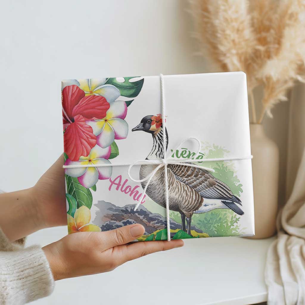 Aloha Hawaii Nene Goose Wrapping Paper Tropical Flowers Watercolor Stylized LT14 - Polynesian Pride
