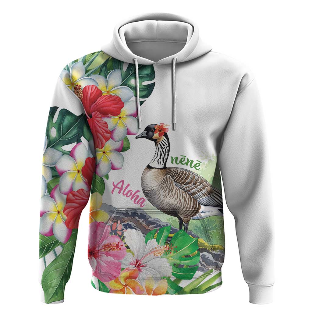 Aloha Hawaii Nene Goose Zip Hoodie Tropical Flowers Watercolor Stylized - Polynesian Pride