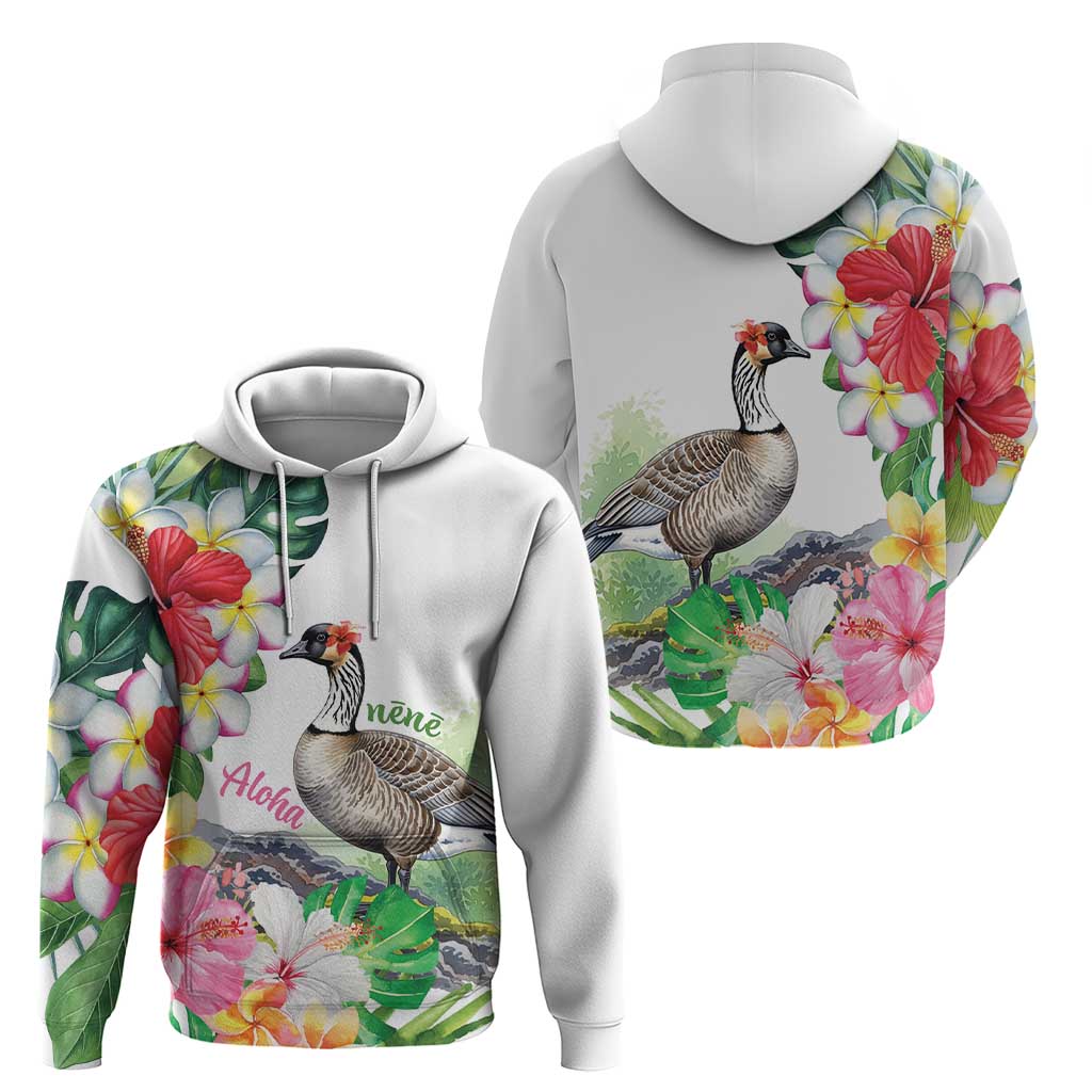 Aloha Hawaii Nene Goose Zip Hoodie Tropical Flowers Watercolor Stylized - Polynesian Pride