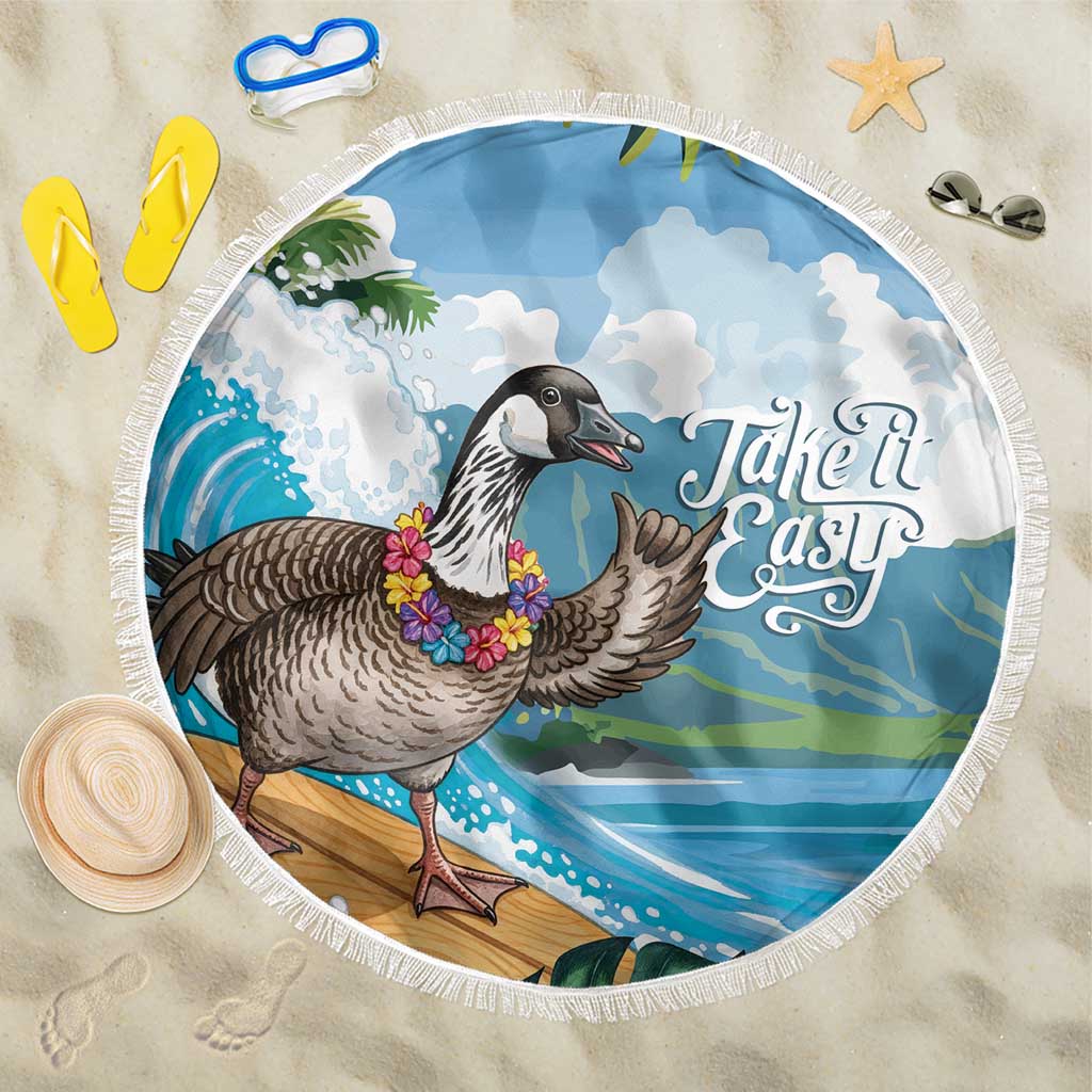 Aloha Hawaii Shaka Nene Goose Beach Blanket Surfing Take It Easy LT14 One Size 150cm Blue - Polynesian Pride