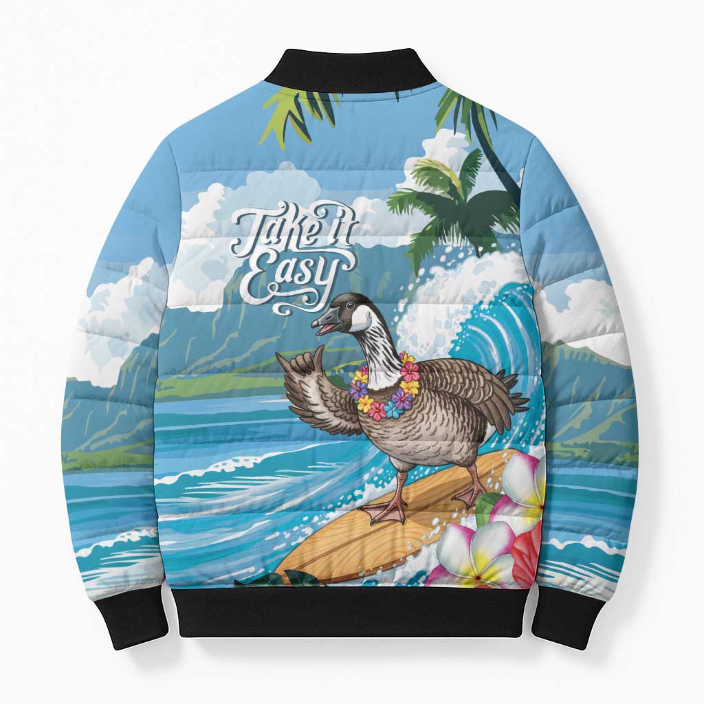 Aloha Hawaii Shaka Nene Goose Bomber Puffer Jacket Surfing Take It Easy LT14 - Polynesian Pride
