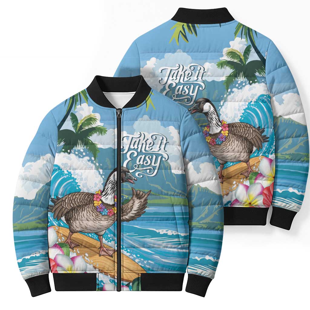 Aloha Hawaii Shaka Nene Goose Bomber Puffer Jacket Surfing Take It Easy LT14 - Polynesian Pride