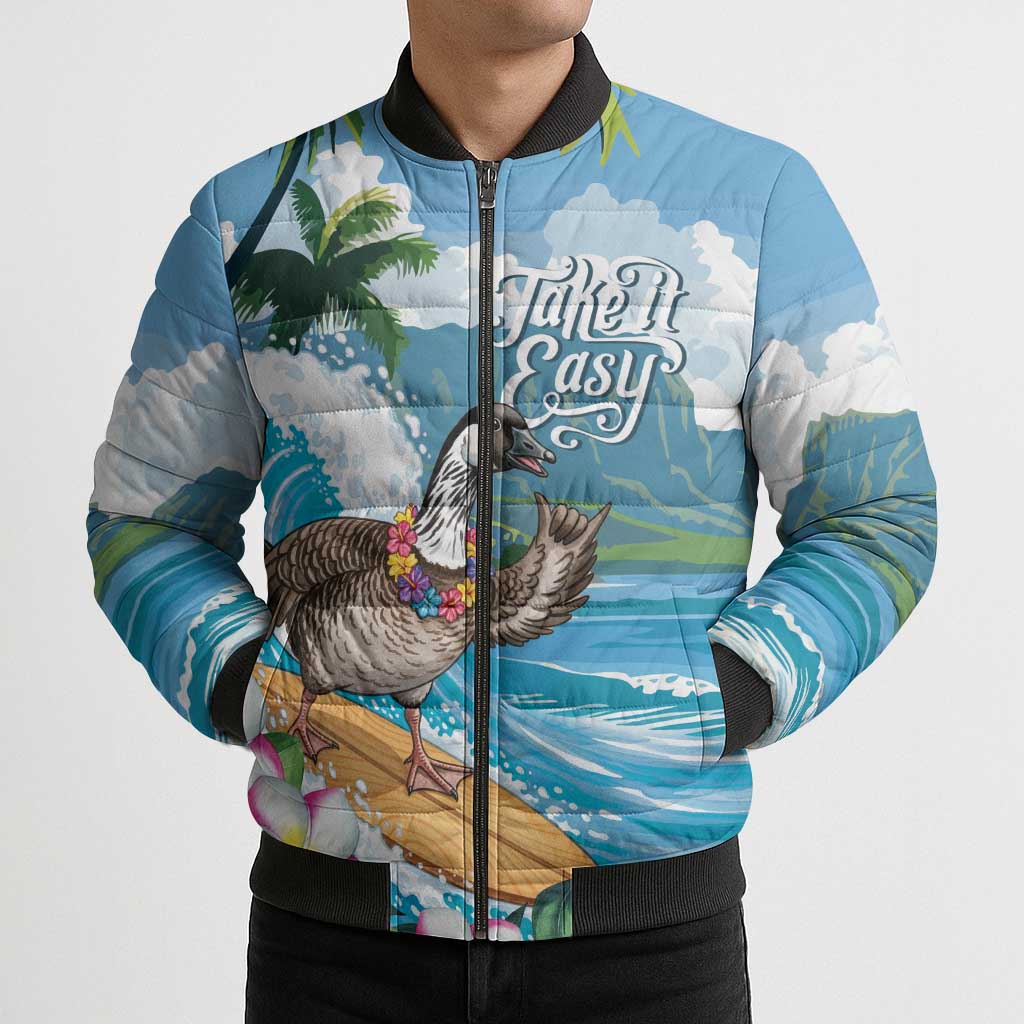 Aloha Hawaii Shaka Nene Goose Bomber Puffer Jacket Surfing Take It Easy LT14 - Polynesian Pride